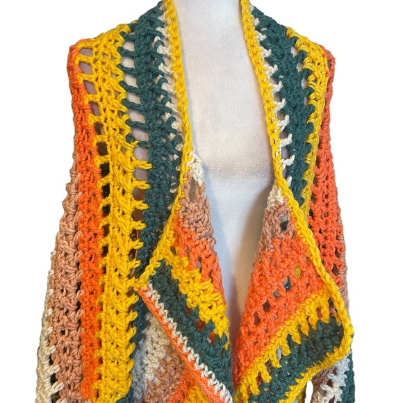 Crochet Handmade Waterfall Open Halloween Candy Corn Cardigan - Picture 2 of 5